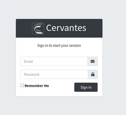 Cervantes login page with email and password fields and a Sign in button