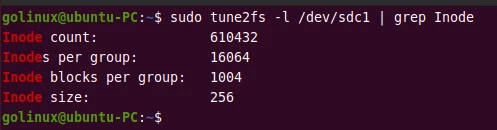 tune2fs command to display inode information
