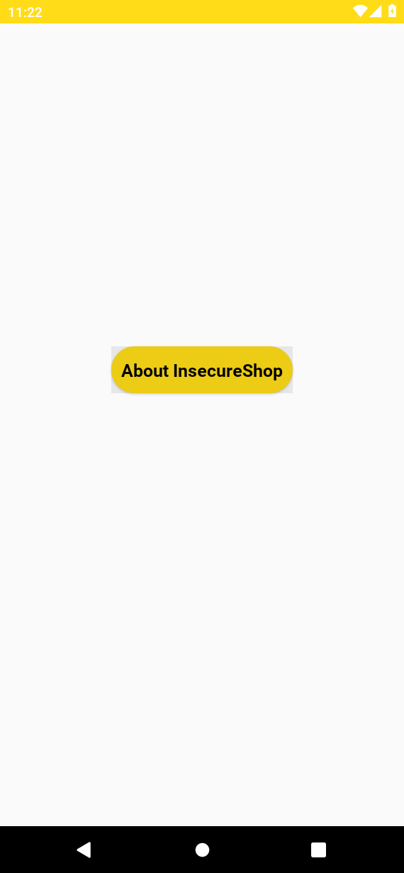 Genymotion screen showing About InsecureShop after launching exported AboutUsActivity