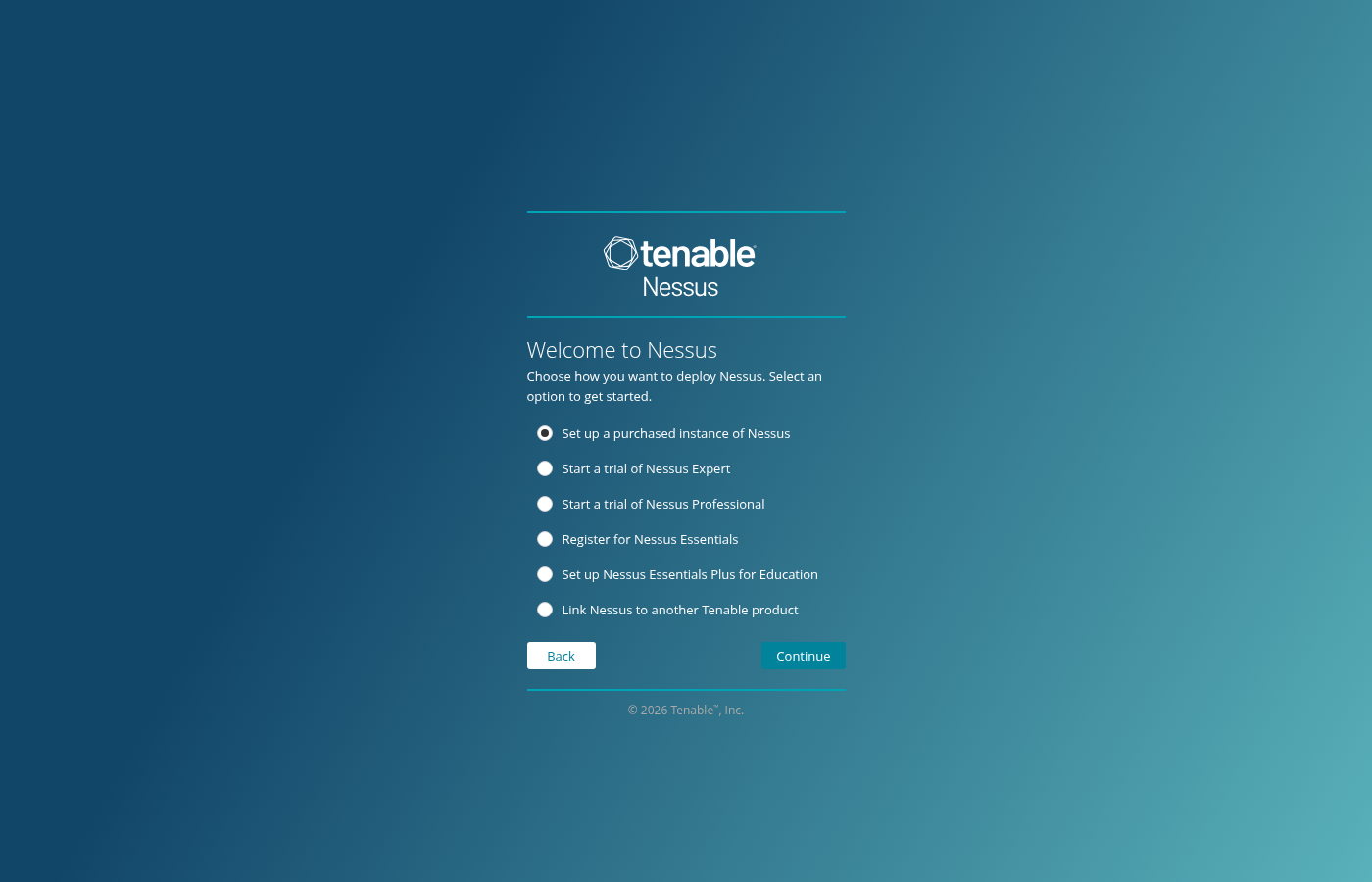 Nessus deployment options including Register for Nessus Essentials