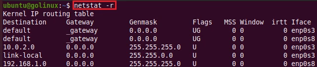 netstat command to display routing tables