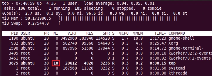 set the nice value of top with nice command
