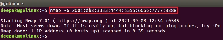 nmap command to enable ipv6 scanning