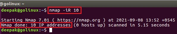 nmap command to scan random ip address