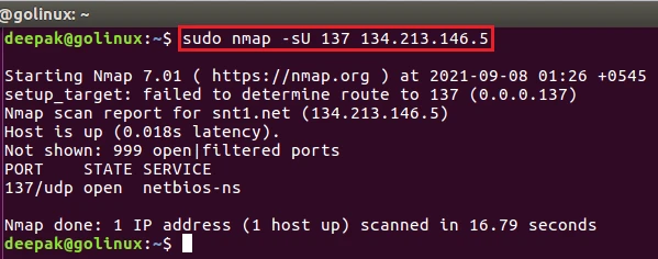 nmp command to scan udp port