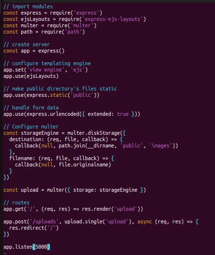 How to upload, display and save images in node.js