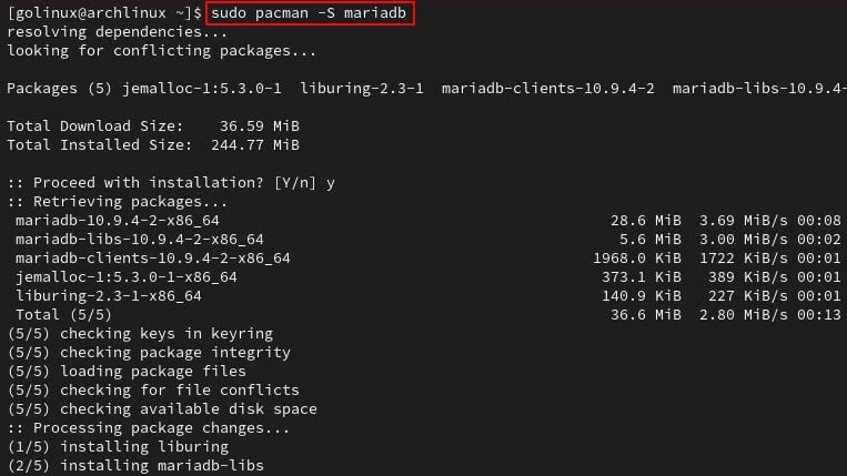pacman command to install package