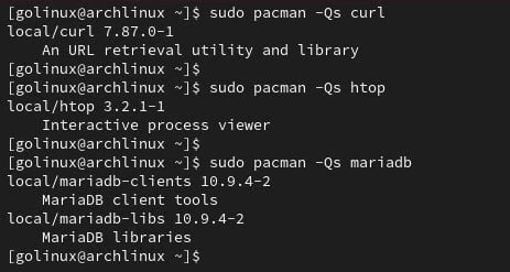 pacman command to search installed packages only