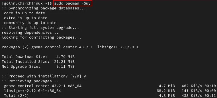 pacman command to upgrade all packages