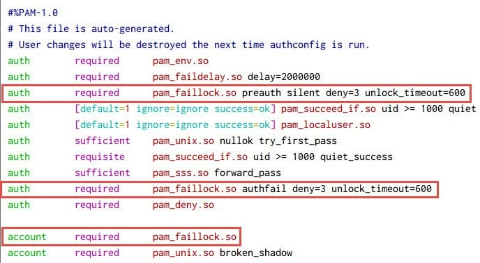 pam_faillock: lock user account after X failed login attempts in Linux