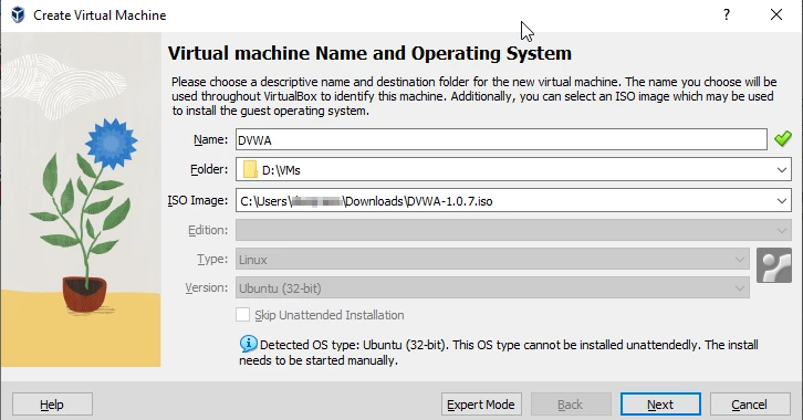 Create new VirtualBox VM for DVWA