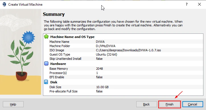 Start DVWA VM installation from ISO