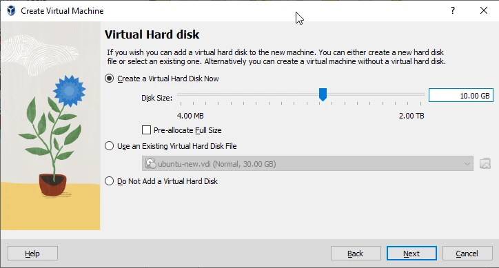 DVWA virtual disk size