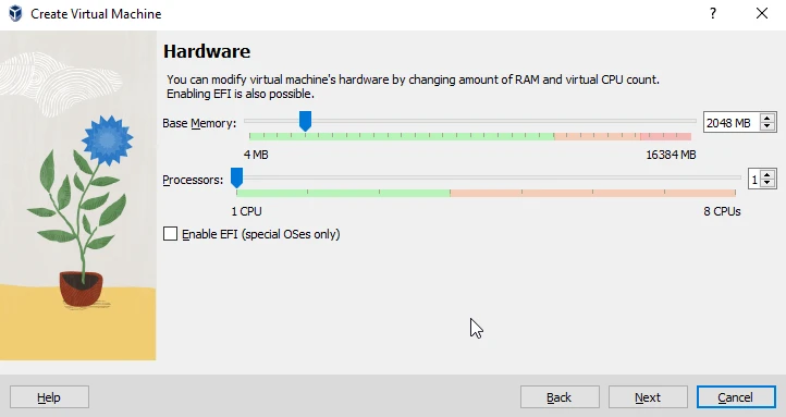 DVWA VM memory and processor settings