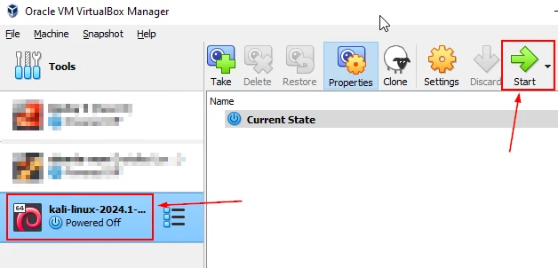 Kali Linux login console in VirtualBox