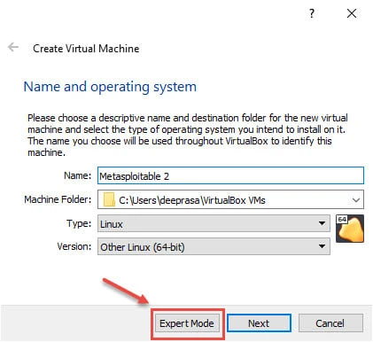 Create new VirtualBox VM in Expert Mode