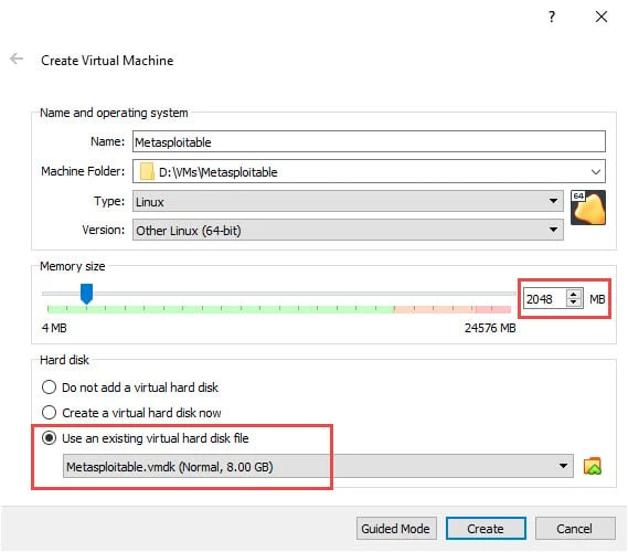 Metasploitable VM RAM allocation