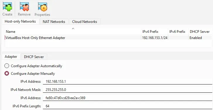 Host-only adapter IPv4 settings