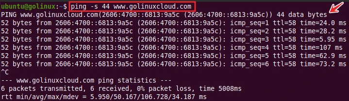 ping command to specify the number of data bytes
