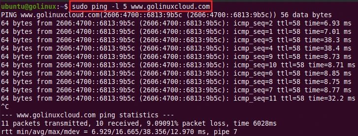 ping command to send many packets while waiting for replies