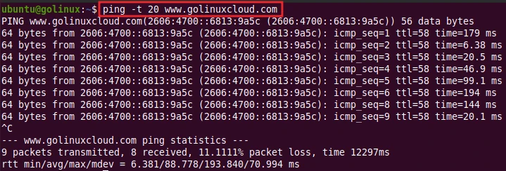ping command to set time to live