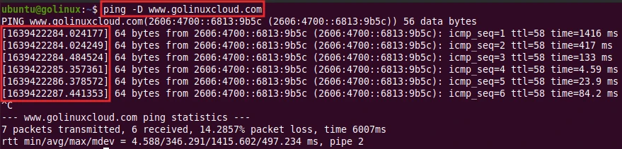 ping command to print timestamps