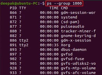 ps command to display processes by effective group id or name