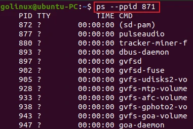 ps command to list processes by ppid