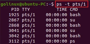 ps command to list processes by tty list