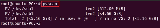pvscan command to scan all disks for physical volumes