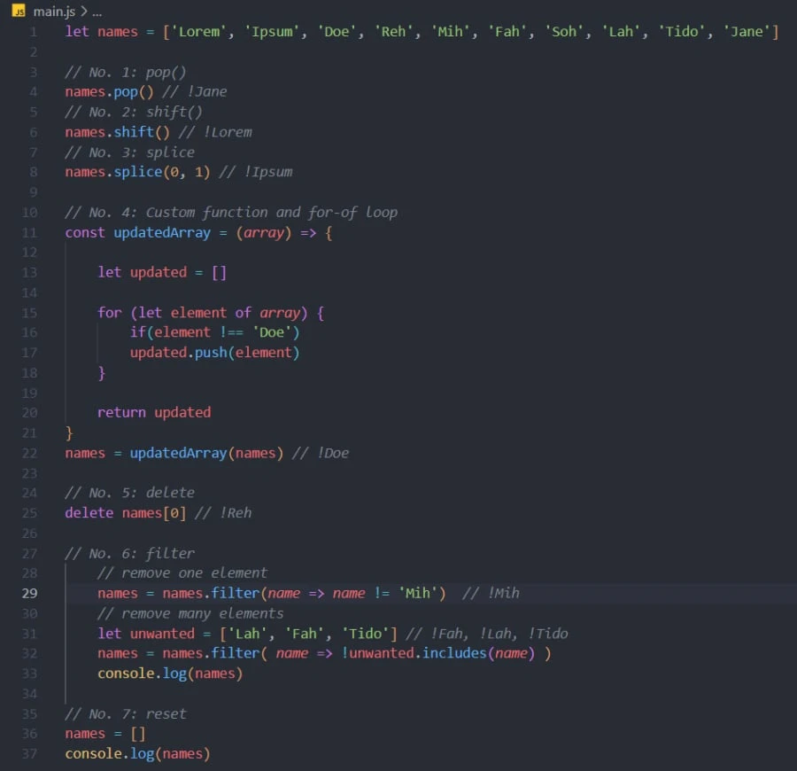 Remove element from array JavaScript