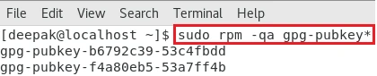 rpm command to list all imported gpg keys