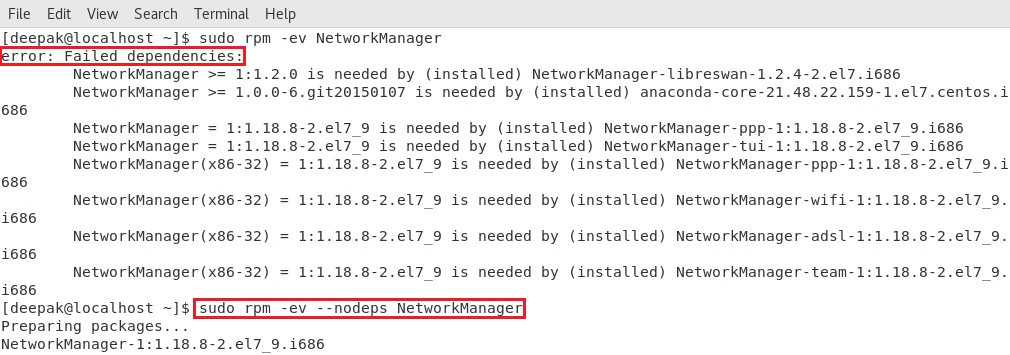 rpm command to remove package without dependencies