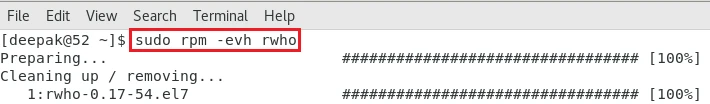 rpm command to remove installed package
