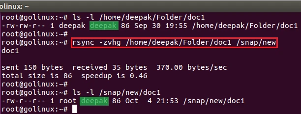 rsync command to preserve group