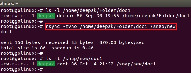 rsync command to preserve owner