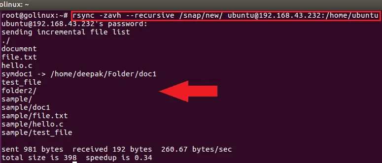 rsync command to copy directory recursively