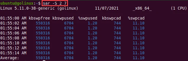 sar command to display swap space utilization statistics