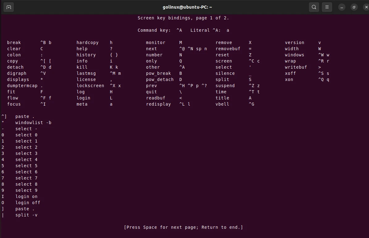screen command parameters