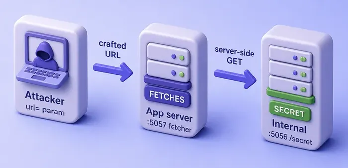 SSRF flow from user URL input through the application server to an internal service
