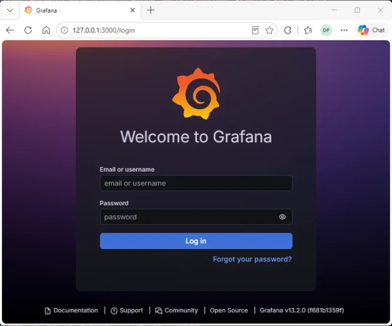 Grafana login page on Enterprise Linux