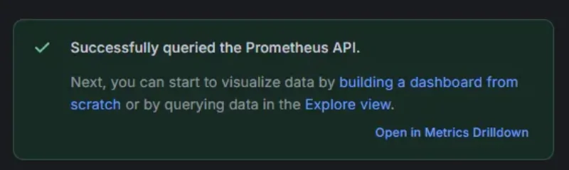 Grafana Save and test success for the Prometheus data source