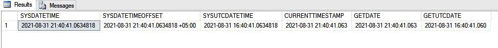 SQL Server Time Functions Sample Output 2