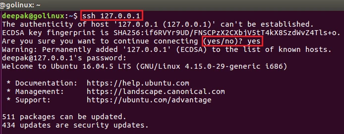 ssh command to connect to remote machine with IP address
