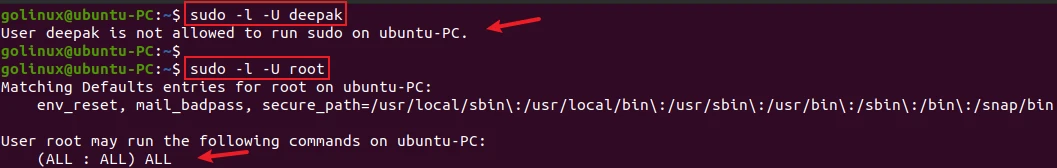 sudo command to list user privileges