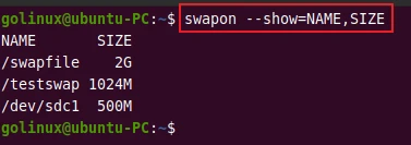 display swapon summmary with specific columns