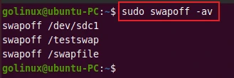 swapoff command to disable all swap devices and files