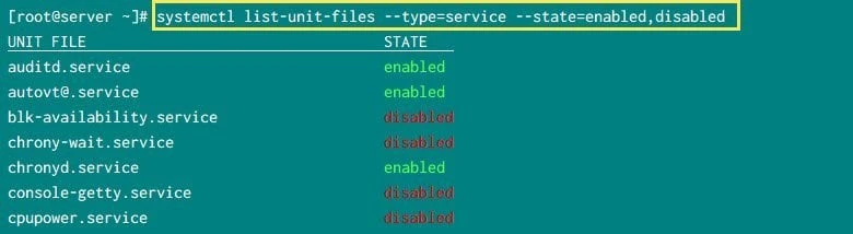 systemctl list enabled and disabled services