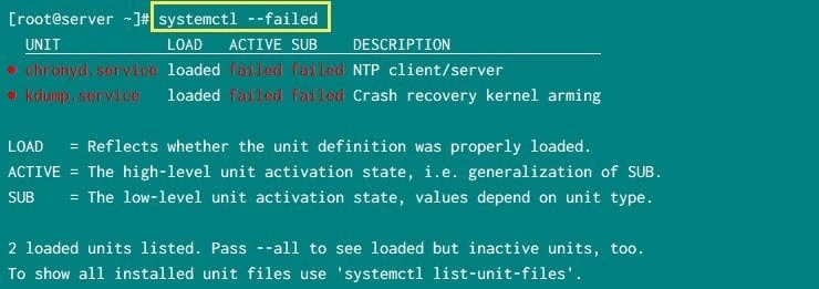 systemctl list failed services